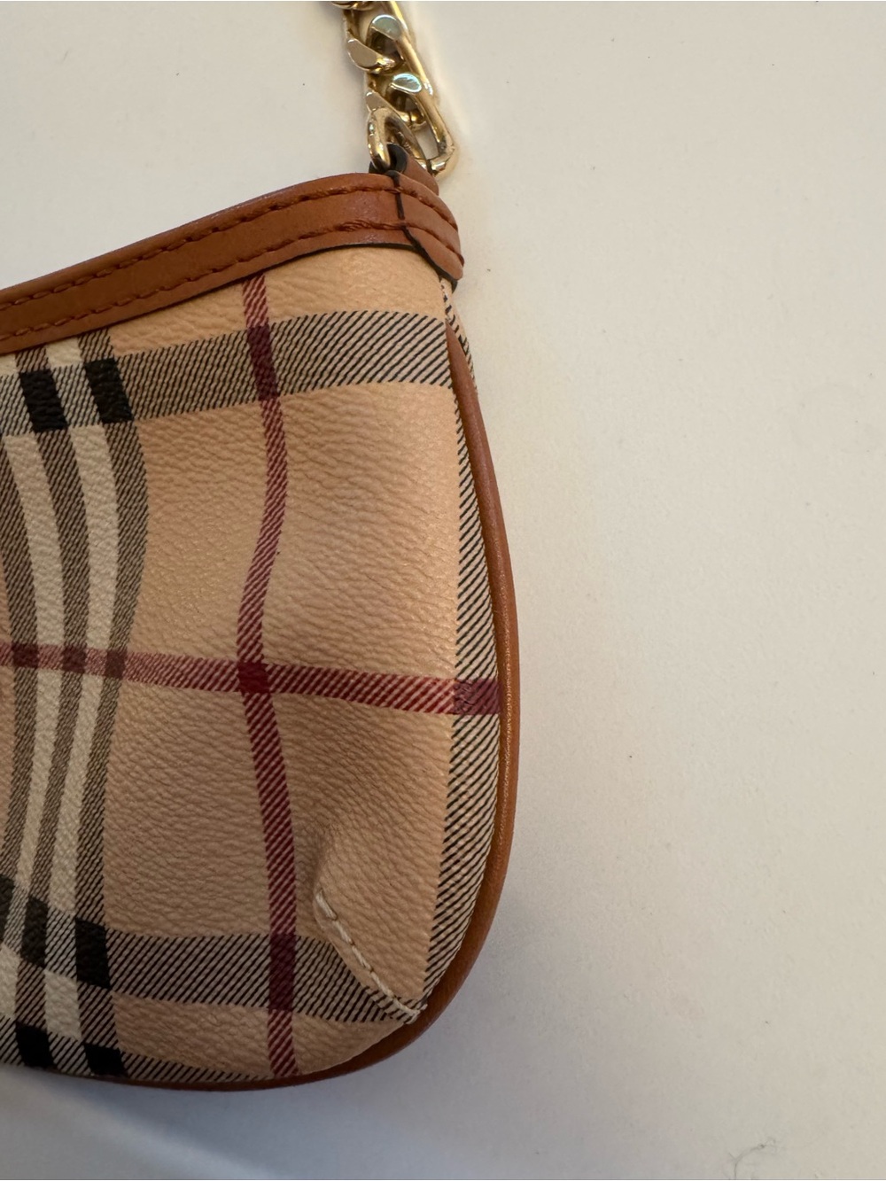 Burberry Clara Tan Nova Haymarket Check Mini Chain Shoulder Bag - Picture 4 of 10